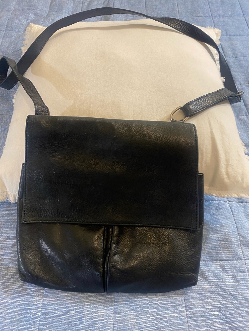 Vintage Vera Pelle Italian Black Leather Crossbody Bag